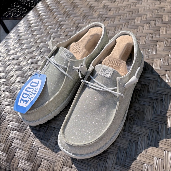 Hey Dude Glittery Silver Flats - Picture 1 of 7
